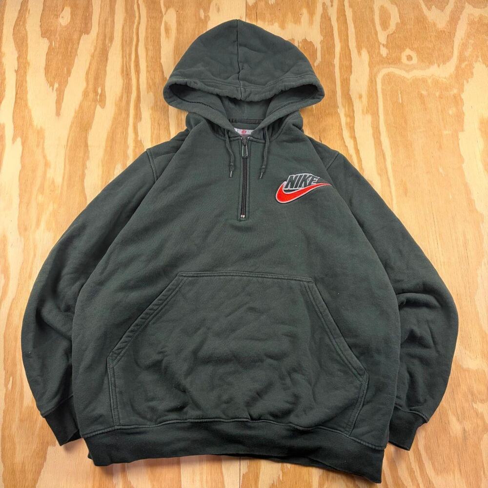 Vintage Nike Quarter-Zip Fleece Hoodie – Dark Green – Men’s L